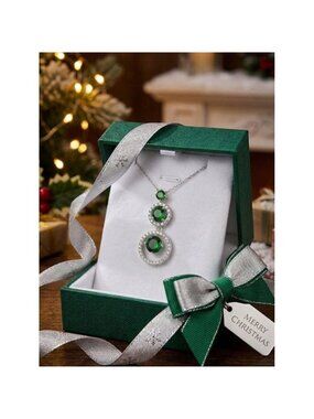 Lab Created Emerald CZ Sterling Silver Pendant Necklace 🆕
